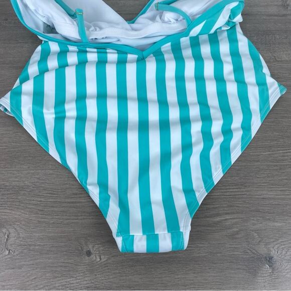 Target Kona Sol Teal&White Stripe V Neck One Piece Swimsuit Sz.XL NWOT - Picture 13 of 16